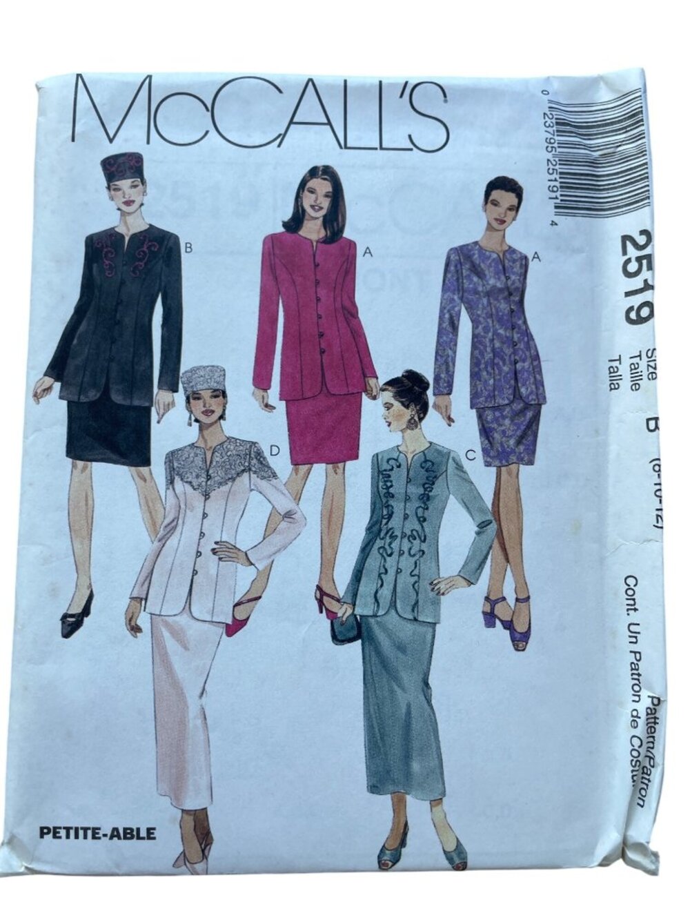 Vintage 90s McCalls 2519 Sewing Pattern Sizes 8-10-12 Jacket Skirt & Hat CUT